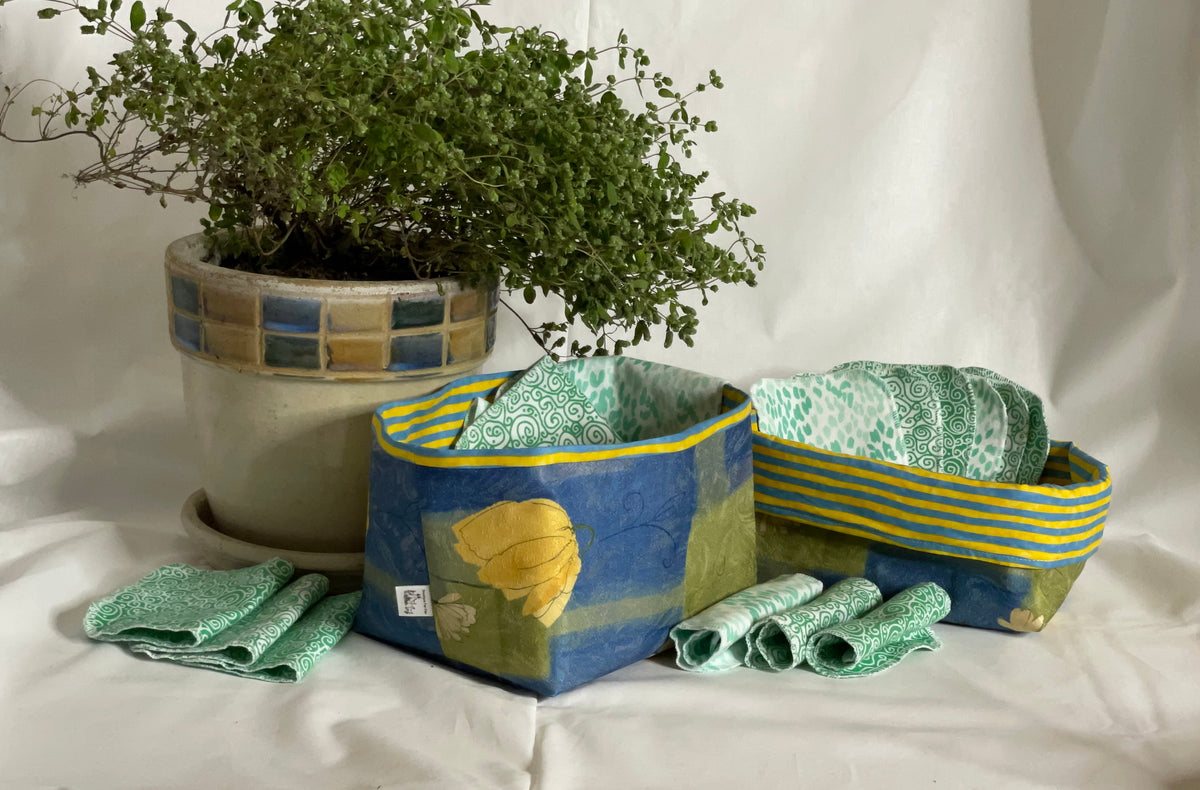 Panier de rangement en tissu récupéré
