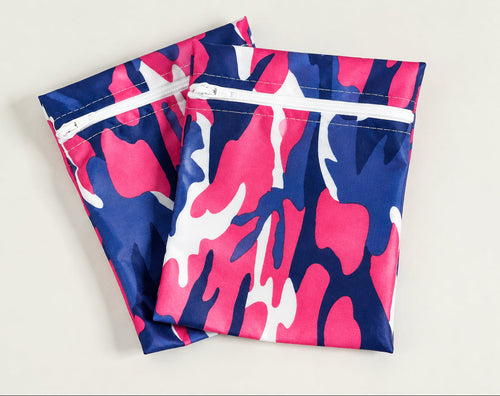 Pochette imperméable avec zipper, couleur camouflage, blanc, rose, bleu nuit, noir.